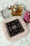 Luxury Farmhouse Motif Fringed Presentation Napkin - Rustic Black Checkered Gold Colored Coaster Tissue - 2