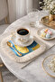 Artistic Luxury Fringed Coffee Serving Napkin - Colorful Modern Blue Yellow Beige Coaster Napkin - 5