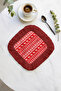 Nordic Winter Motif Fringed Presentation Napkin - Warm New Year's Rustic Red Coaster Serving Tissue - 7