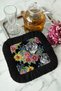 Luxurious Floral Tiger Fringed Stylish Serving Napkin - Elegant Bohemian Black Colored Under-Coffee Tray Napkin