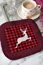 Elegant Winter Deer Motif Fringed Presentation Napkin - Rustic Plaid Burgundy-Anthracite Coaster Tissue - 3