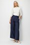 4808 Women's Wide Leg Pants with Buckle Detail, Navy Blue - 3