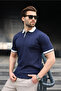 Navy Blue Polo Collar Knitwear Men's T-Shirt E7470 - 2