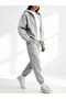 Black and Gray Oversized Printed Hooded Zip-Up Set - 2