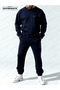 The Hoodless, Navy Blue Tracksuit Is Designed with Original Prints. - 5