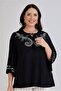 Women's Plus Size Ethnic Pattern Printed V-Neck Tassel Tie Collar Three Quarter Wide Sleeve Stretchy Blouse - 7