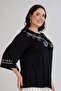 Women's Plus Size Ethnic Pattern Printed V-Neck Tassel Tie Collar Three Quarter Wide Sleeve Stretchy Blouse - 5