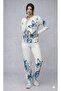 Women's Long Sleeve Crew Neck Butterfly Print Two Thread Bottom Top Set - 6
