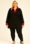 Large Size Women's Black Red Black Striped Shirt Collar Blouse - 2