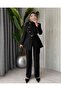 Women's Gold Asymmetrical Buttoned Jacket with Belt Stylish Set - 3
