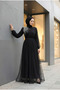Draped Tulle Evening Dress with Stone Detail on the Shoulder - Black - 2