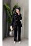 Women's Gold Asymmetrical Buttoned Jacket with Belt Stylish Set - 4