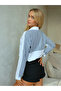 Women's White Blue Striped Oversize Linen Shirt with Back and Sleeve Details - 8