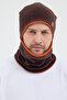 Men's Brown Fleece Outerwear, Orange Cotton Inner Layer, Dual Color, Double Layer Foldable Beanie Neck Collar Set - 3