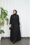 Button Detailed Waist Tie Dress Black Hnt8545