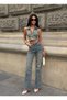 Women's High Waist Tint Blue Regular Fit Trend Palazzo Jean Trousers