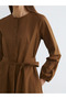 Brown Crew Neck Belted Dress - 8
