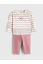 Ecru Crew Neck Striped Baby Girl T-Shirt and Leggings