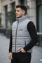 Men's Gray Puffer Vest Stand Collar Regular Fit Casual - 4