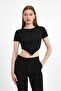 Asymmetrical Cut Crop T-Shirt with Stitching Detail – Stretchy Fabric, Trendy Fit - 3
