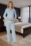 Women's Blue Long Sleeve Buttoned Lace Detailed Design Maternity Pajama Set