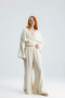 Women's Ecru 100% Cotton Muslin Double Set - Bohemian Double-Breasted Blouse and Wide-Leg Pants - 7
