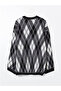 Black Crew Neck Diamond Patterned Women's Knitwear Sweater - 2