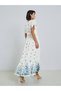 Women Floral Print Lace Up Sleeves A-Line Maxi Dress - 6