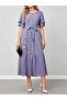 Purple Embellished Belted Ruffle Midi Dress - 2