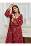 Burgundy Rhinestone Embellished A-Line Jalabiya - 4