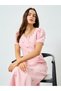Pink Embellished Rhinestone Puff Sleeve Maxi Dress