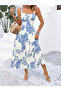 Women Blue Printed Strappy A-Line Maxi Dress - 3