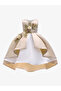 Girls Beige Embellished Sleeveless Pleated Dress - 2