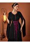Women Black Embellished Fitted Waist Split Sleeve Maxi Dress - 2