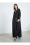 Black Foil Print V-Neck A-Line Jalabiya - 3