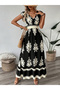 Women Black Graphic Print Elastic Waist Maxi Dress - 5
