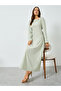 Green Asymmetric Neck Long Sleeve Maxi Dress