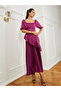 Burgundy Balloon Sleeves Pleated Maxi Dress