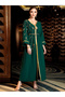 Women's Solid Rhinestone Embellished Golden Trim V Neck Long Sleeve Jalabiya - 5