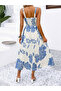 Women Blue Printed Strappy A-Line Maxi Dress - 2