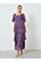 Purple Short Sleeve Tiered Maxi Dress - 3