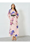 Floral Print Balloon Sleeve Belted Maxi Dress - 3