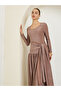 Beige Embellished Shimmer Drop Waist Maxi Dress - 2