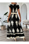 Women Black Graphic Print Elastic Waist Maxi Dress - 2