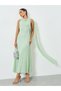 Green Embellished Sleeveless Maxi Dress with Cape