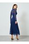 Women Blue Long Sleeve A-Line Maxi Dress - 5