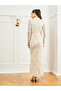 Cream Lace Long Sleeve Ruched Maxi Dress - 5