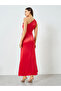 Red Satin One Shoulder Floral Detail Maxi Dress - 6