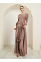 Beige Embellished Shimmer Drop Waist Maxi Dress - 3