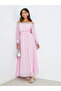 Women Pink Sequined Off-Shoulder Maxi Dress